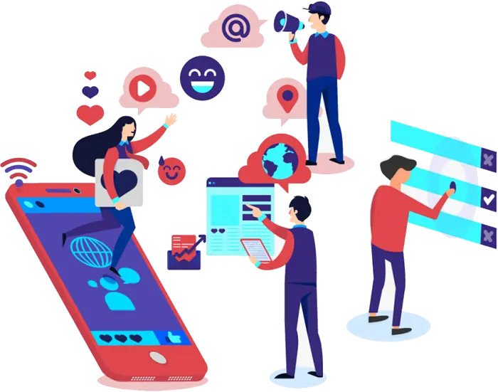 Illustration of people using technical solutions